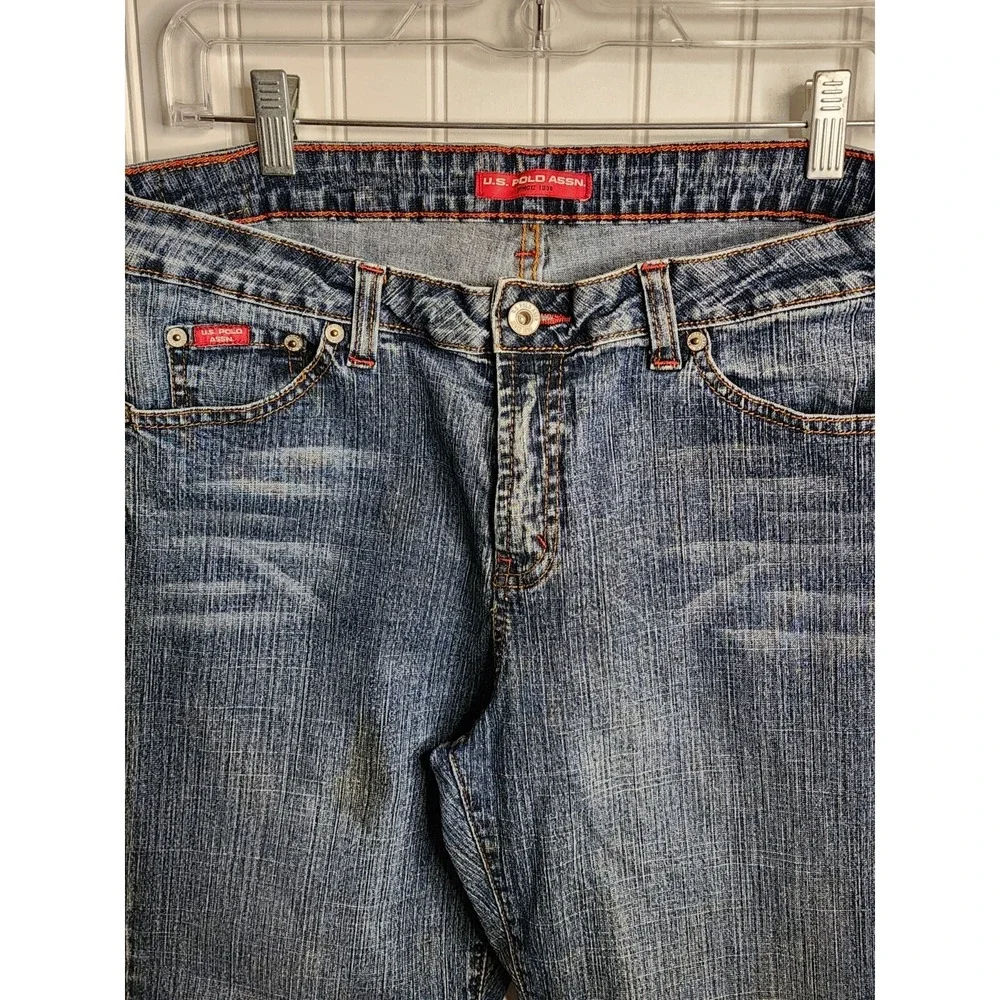 US Polo Assn Womens‎ Jeans Size 15/16  Blue Denim Flare Leg Button Zip Closure